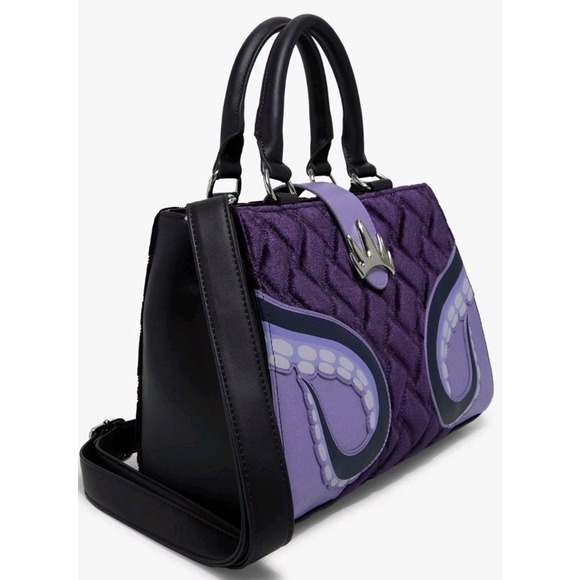 Loungefly Disney Villains Ursula Little Mermaid Velvet Purple Convertible Purse - Picture 2 of 4